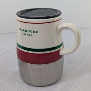 Starbucks Holiday Ceramic Travel Coffee Mug with Lid and Stainless Steel Base